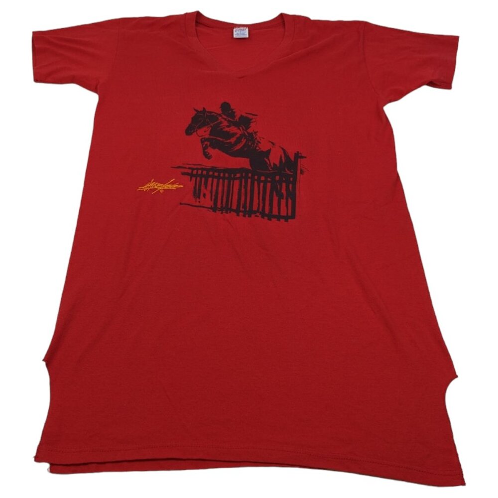 Vintage 80s 90s Single Stitch Jerzees Russell Made In USA Womens Red‎ L Horse